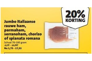 jumbo italiaanse rauwe ham parmaham serranoham chorizo of spianata romana