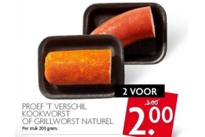 proef t verschil kookworst of grillworst naturel