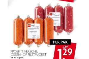 proef t verschil ossen of filetworst