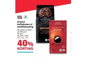 g woon koffiebonen of snelfiltermaling