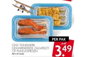 ons thuismerk gemarineerde zalmfilet of pangaspiesen