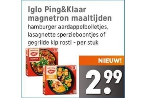 iglo ping en klaar magnetron maaltijden