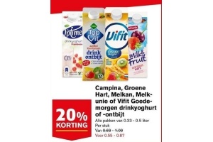 campina groene hart melkan melk unie of vifit goede morgen drinkyoghurt of ontbijt
