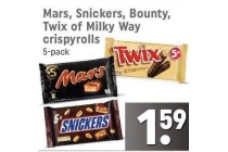 mars snickers bounty twix of milky way crispyrolls