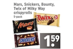 mars snickers bounty twix of milky way crispyrolls