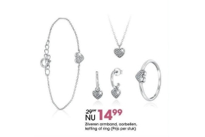 zilveren armband oorbellen ketting of ring prijs per stuk