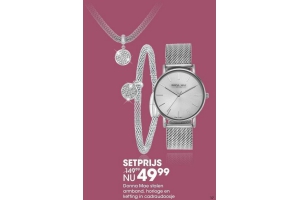 donna mae stalen armband horloge en ketting in cadeaudoosje