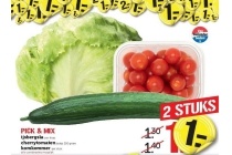 pick en mix ijsbergsla cherrytomaten en komkommer