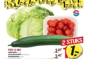 pick en mix ijsbergsla cherrytomaten en komkommer