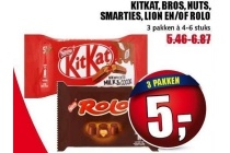 kitkat bros nuts smarties lion en of rolo