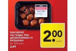 specialiteit van slager piet gehaktballetjes in ketjapsaus
