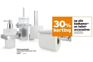 30 korting op alle badkamer en toilet accessoires