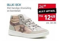 blue box met handige ritssluiting en bontdetail