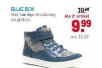 blue box met handige ritssluiting en glitters