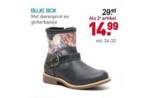 blue box met dierenprint en glitterbandje