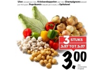 uien krielaardappelen champignons paprikamix of spitskool