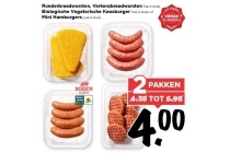 runderbraadworsten varkensbraadworsten biologische vegetarische kaasburger of mini hamburgers