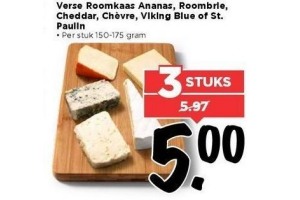 verse roomkaas ananas roombrie cheddar chevre viking blue of st paulin