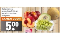 galia meloen nectarines 1 kilo en bak witte druiven 500 gram