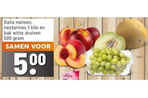 galia meloen nectarines 1 kilo en bak witte druiven 500 gram