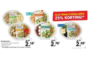alle maaltijdsalades nu 25 korting