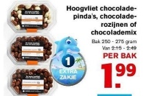 hoogvliet chocoladepinda s chocoladerozijnen of chocolademix