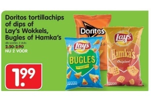 doritos tortillachips of dips of lay s wokkels bugles of hamka s