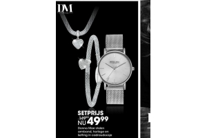 donna mae stalen armband horloge en ketting in cadeaudoosje