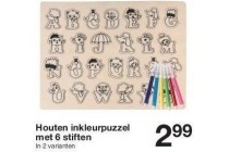 houten inkleurpuzzel met 6 stiften