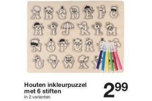 houten inkleurpuzzel met 6 stiften