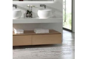 meubelopstelling ladekast verweerde eik wastafel solid surface opzetkommen solid surface en spiegel 180 cm
