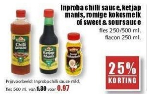 inproba chilli sauce ketjap manis romige kokosmelk of seet en sour sauce