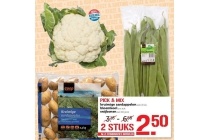 pick en mix kruimelig aardappels bloemkool snijbonen
