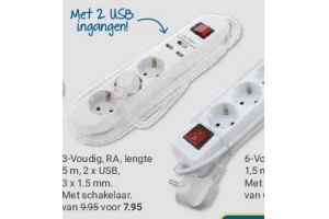 3 voudige stekkerdoos met 2 usb ingangen