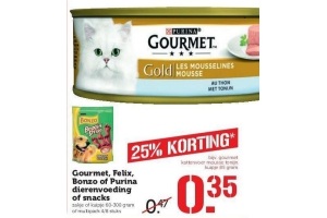 gourmet felix bonzo of purina dierenvoeding of snacks