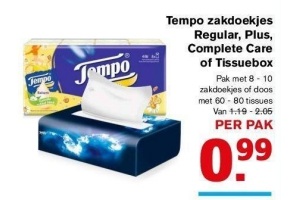 tempo zakdoekjes regular plus complete care of tissuebox