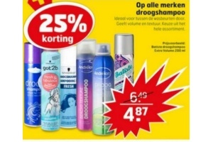 25 korting op alle merken droogshampoo