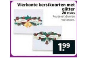 vierkante kerstkaarten met glitter