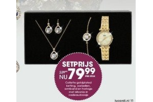 collette goldplated ketting oorbellen armband en horloge met zirkonia in cadeaudoosje