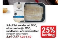 scholfilet zonder vel msc albacore tonijn msc roodbaars of zeebaarsfilet