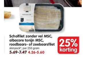 scholfilet zonder vel msc albacore tonijn msc roodbaars of zeebaarsfilet