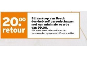 20 euro retour bij aankoop van gereedschap van minimaal 99 euro