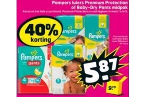 pampers luiers premium protection of baby dry pants midpak