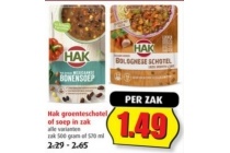 hak groenteschotel of soep in zak