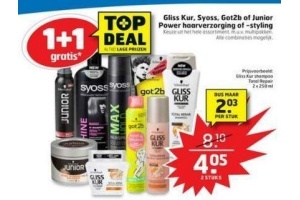 gliss kur syoss got2b of junior power haarverzorging of styling 1 1 gratis