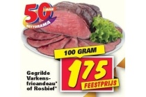 gegrilde varkensfricandeau of rosbief