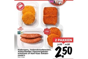 kipburgers varkensbraadworsten ambachtelijke zigeunergehaktschnitzels of ham kaas gehaktrondo s