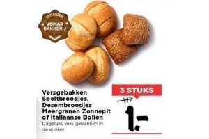 versgebakken speltbroodjes desembroodjes meergranen zonnepit of italiaanse bollen