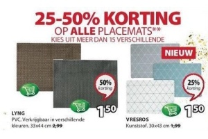 25 50 korting op alle placemats