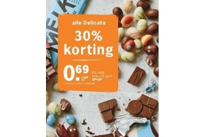 30 korting op alle delicata chocolade